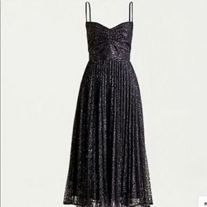 New with Tags J.crew pleated A- line midi dress in metallic lace. Size 2
